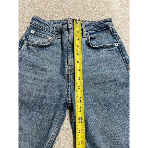 Zara Womens 0 Frayed Hem Jeans Blue Ripped Straight Leg High Rise Crop Cuffed - Picture 2 of 11